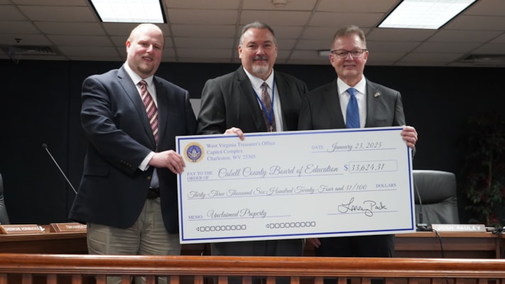 Treasurer Pack Presents More Than $33,000 Unclaimed Property Check to Cabell County Board of Education